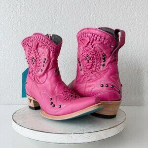 Lane COSSETTE Womens Cowboy Booties 11 Western Cowgirl Pink Leather Short Boots